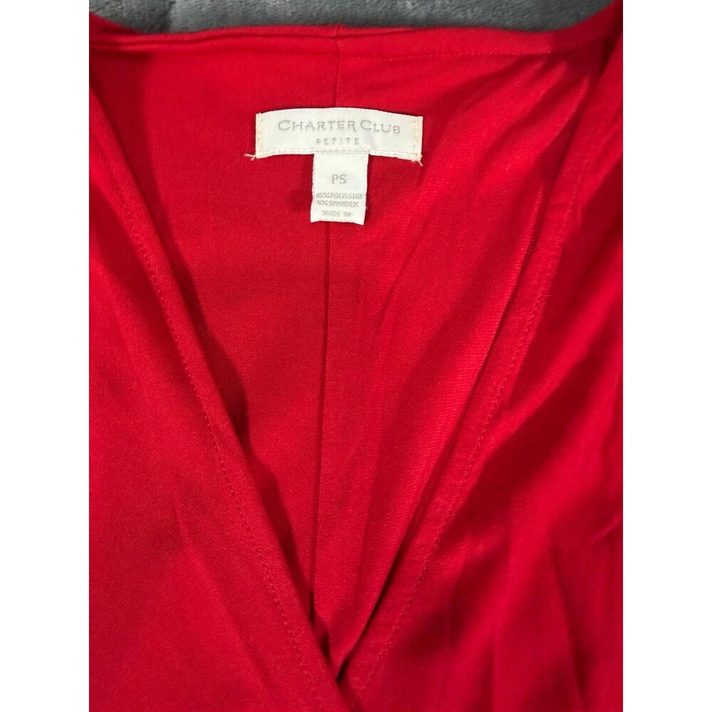 Charter Club Petite Red Faux Wrap Dress Gold Buckle NWT PS Small Long Sleeve. - Picture 6 of 6